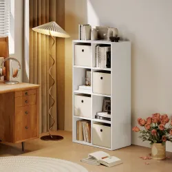 Estantería de 8 Cubos con 4 Cajones de Tela Horizontal o Vertical para Salón Dormitorio 105,9x30x53,7 cm Blanco ... - Ogal.Es