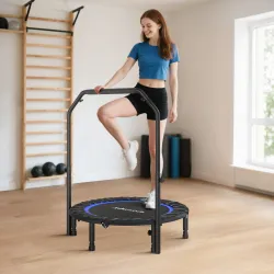 Cama Elástica Plegable Ø102 cm con Mango Ajustable Marco de Acero para Entrenamiento Piernas Cuerpo Azul y Negro - Ogal.Es
