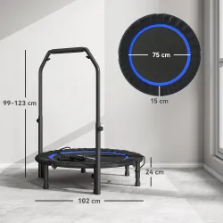 Cama Elástica Plegable Ø102 cm con Mango Ajustable Marco de Acero para Entrenamiento Piernas Cuerpo Azul y Negro - Ogal.Es