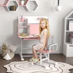 Juego de Escritorio y Silla para Niños de +3 Años Altura Ajustable con Tablero Inclinable 80x55x107,5 cm Rosa - Ogal.Es
