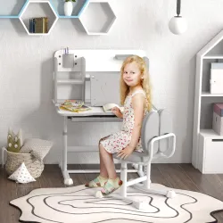 Juego de Escritorio y Silla para Niños de +3 Años Altura Ajustable con Tablero Inclinable 80x55x107,5 cm Gris - Ogal.Es