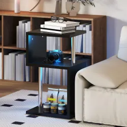 Mesa Auxiliar con Luz LED de 3 Niveles con Estantes y Estructura de Aluminio para Salón Dormitorio 44x38x75 cm N... - Ogal.Es