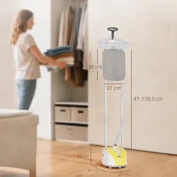 Plancha de Vapor Vertical 1950W 2 L con Temperatura Ajustable en 11 Niveles y Barra Telescópica Amarillo - Ogal.Es