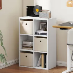 Estantería Cubo de Almacenamiento con 6 Compartimentos y 3 Cajones de Tela para Salón 53,7x30x79,8 cm Blanco y B... - Ogal.Es