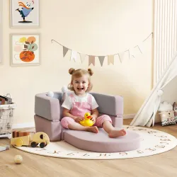 Sofá Infantil Convertible en Cama y Zona de Juego con Cojín de Corona 116x61x14 cm Rosa y Azul Grisáceo - Ogal.Es