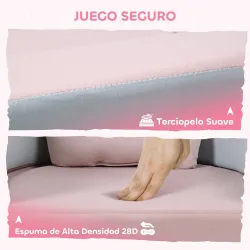 Sofá Infantil Convertible en Cama y Zona de Juego con Cojín de Corona 116x61x14 cm Rosa y Azul Grisáceo - Ogal.Es