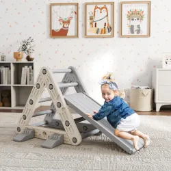 Triángulo de Escalada para Niños de 18-48 Meses con Tobogán y Rampa Escalador 130x80x69 cm Gris y Blanco - Ogal.Es