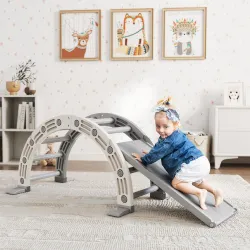 Escalada para Niños de 18-48 Meses 4 en 1 con Arco de Escalada Mecedora Rampa y Tobogán 164x70x57 cm Gris y Blanco - Ogal.Es
