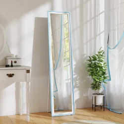 Espejo de Pie Cuerpo Entero con Marco de MDF Espejo de Pared Rectangular con 2 Formas de Uso 37x4x157 cm Blanco ... - Ogal.Es