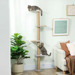 Árbol para Gatos de Pared de 5 Niveles Rascador para Gatos Estrecho con Bola y Rascadores 48x21x180 cm Gris Claro - Ogal.Es