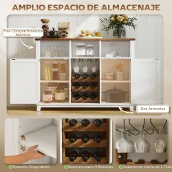 Aparador de Cocina Rústico con Estantes Ajustables y Botellero Mueble Auxiliar para Comedor, Salón 120x37x88 cm ... - Ogal.Es