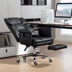 Silla de Oficina con 6 Puntos de Masaje Reposapiés Retráctil Altura Ajustable Control Remoto y Soporte Lumbar Negro - Ogal.Es