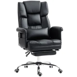 Silla de Oficina con 6 Puntos de Masaje Reposapiés Retráctil Altura Ajustable Control Remoto y Soporte Lumbar Negro - Ogal.Es