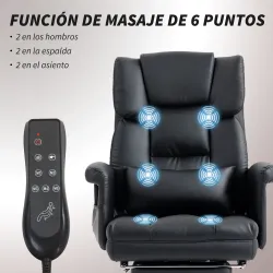 Silla de Oficina con 6 Puntos de Masaje Reposapiés Retráctil Altura Ajustable Control Remoto y Soporte Lumbar Negro - Ogal.Es