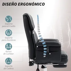 Silla de Oficina con 6 Puntos de Masaje Reposapiés Retráctil Altura Ajustable Control Remoto y Soporte Lumbar Negro - Ogal.Es