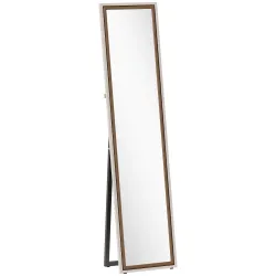 Espejo de Cuerpo Entero 157x37 cm con Marco Bicolor Espejo de Pie Inclinado o Colgante Blanco y Marrón - Ogal.Es