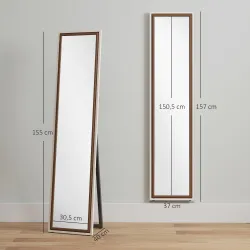 Espejo de Cuerpo Entero 157x37 cm con Marco Bicolor Espejo de Pie Inclinado o Colgante Blanco y Marrón - Ogal.Es