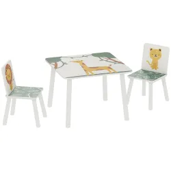 Mesa y Sillas Infantiles de 3 Piezas Mesa Infantil con 2 Sillas de Madera de Pino para niños de +3 Años 60x60x44... - Ogal.Es