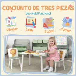 Mesa y Sillas Infantiles de 3 Piezas Mesa Infantil con 2 Sillas de Madera de Pino para niños de +3 Años 60x60x44... - Ogal.Es