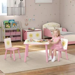 Mesa y Sillas Infantiles de 3 Piezas Mesa Infantil con 2 Sillas de Madera de Pino para niños de +3 Años 60x60x44... - Ogal.Es