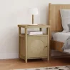 Mesita de Noche con Puerta de Ratán Mesilla de Noche con Estante Abierto y Compartimento 40x35x55 cm Madera Natural - Ogal.Es