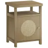 Mesita de Noche con Puerta de Ratán Mesilla de Noche con Estante Abierto y Compartimento 40x35x55 cm Madera Natural - Ogal.Es