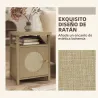 Mesita de Noche con Puerta de Ratán Mesilla de Noche con Estante Abierto y Compartimento 40x35x55 cm Madera Natural - Ogal.Es