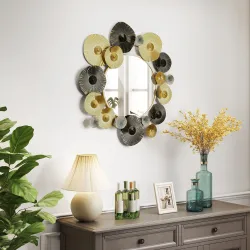 Adorno de Pared Metálico con Espejo Decorativo para Salón Dormitorio Pasillo 84x84 cm Dorado y Negro - Ogal.Es