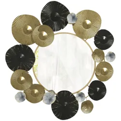 Adorno de Pared Metálico con Espejo Decorativo para Salón Dormitorio Pasillo 84x84 cm Dorado y Negro - Ogal.Es