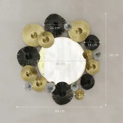 Adorno de Pared Metálico con Espejo Decorativo para Salón Dormitorio Pasillo 84x84 cm Dorado y Negro - Ogal.Es