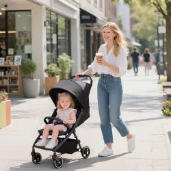 Carrito para Bebé Plegable con Respaldo Reclinable Reposapiés Ajustable Capota Cesta Arnés Carga 15 kg Gris Oscuro - Ogal.Es