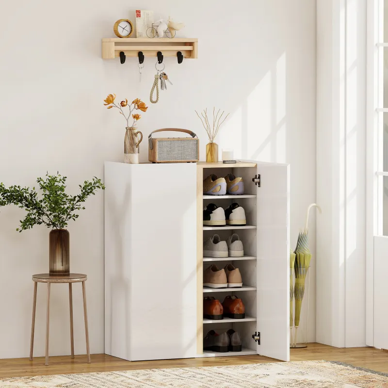 Zapatero de 6 Niveles con 2 Puertas en Blanco Brillo con Cierre Suave y Estantes Ajustables 70x33,5x95 cm Blanco - Ogal.Es