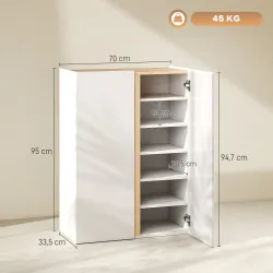 Zapatero de 6 Niveles con 2 Puertas en Blanco Brillo con Cierre Suave y Estantes Ajustables 70x33,5x95 cm Blanco - Ogal.Es
