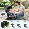 Carrito para Bebé Plegable con Respaldo Reclinable Reposapiés Ajustable Capota Cesta Arnés Carga 15 kg Gris Oscuro - Ogal.Es