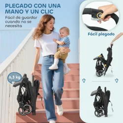 Carrito para Bebé Plegable con Respaldo Reclinable Reposapiés Ajustable Capota Cesta Arnés Carga 15 kg Gris Oscuro - Ogal.Es