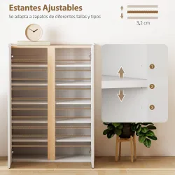 Zapatero de 6 Niveles con 2 Puertas en Blanco Brillo con Cierre Suave y Estantes Ajustables 70x33,5x95 cm Blanco - Ogal.Es