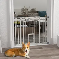 Barrera de Seguridad para Perros 74-100 cm con Extensión Montaje a Presión Doble Bloqueo para Puerta Escalera Bl... - Ogal.Es