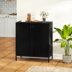 Aparador de Cocina Moderno Aparador para Salón con 2 Puertas Estante Ajustable y Base Elevada 80x40x90 cm Negro - Ogal.Es