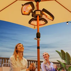 Calefactor Eléctrico Exterior 2400W con 3 Niveles de Calor Protección Antivuelco para Sombrilla Terraza Ø55x8 cm... - Ogal.Es