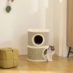 Barril Rascador para Gatos de 2 Niveles Altura 49 cm Tonel de Escalada con Cama Cubierto de Sisal Caqui y Café - Ogal.Es