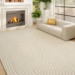 Alfombra Salón 160x120 cm Pelo Corto Estilo Moderno Base Antideslizante Tejida a Máquina Crema - Ogal.Es