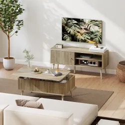 Mesa de Centro Elevable con Compartimentos Ocultos de Almacenaje y Patas de Pino para Salón Comedor 91x56x43 cm ... - Ogal.Es