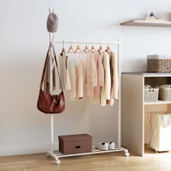 Burro para Ropa con Ruedas 5 Ganchos Barra para Colgar y Balda Inferior para Recibidor Entrada 86x43x171 cm Blanco - Ogal.Es