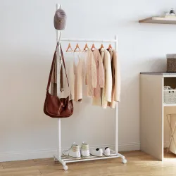 Burro para Ropa con Ruedas 5 Ganchos Barra para Colgar y Balda Inferior para Recibidor Entrada 68x43x171 cm Blanco - Ogal.Es
