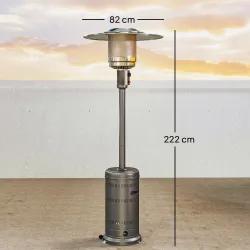 Estufa de Gas Propano Portátil 13000W con Sistema Antivuelco Encendido Piezoeléctrico y Ruedas 82x82x222 cm Gris - Ogal.Es