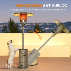 Estufa de Gas Propano Portátil 13000W con Sistema Antivuelco Encendido Piezoeléctrico y Ruedas 82x82x222 cm Gris - Ogal.Es