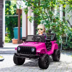 Coche Eléctrico para Niños de +3 Años Vehículo Todoterreno de Batería 12V con Control Remoto 100x65x72 cm Rosa - Ogal.Es