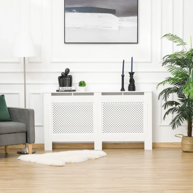 Cubreradiador de MDF Cubierta para Radiador con Listones para Salón Dormitorio Pasillo 151,5x19x82 cm Blanco - Ogal.Es