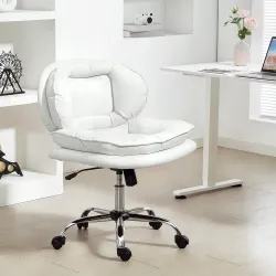 Silla de Oficina Piernas Cruzadas con Asiento Ancho Ruedas Altura Ajustable Doble Acolchado Función Basculante B... - Ogal.Es
