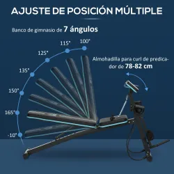 Banco de Musculación Plegable con Respaldo Regulable Extensión de Pierna Cojín de Predicador Banda 160x54x106 cm... - Ogal.Es